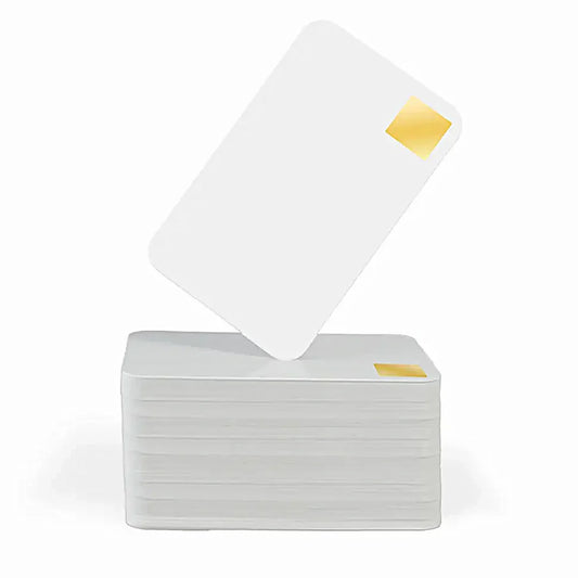 Valkoiset PVC-kortit - kultainen hologrammikuvake