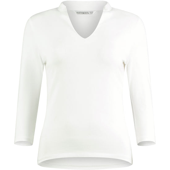 Kustom Kit Regular Fit Mandarin Collar Top 3/4 Sleeve