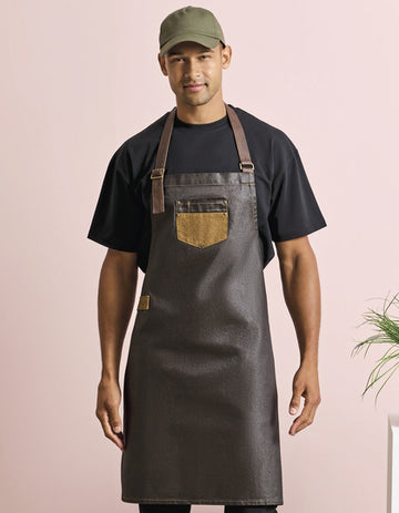 Premier Workwear Division Waxed Look Denim Bib Apron With Faux Leather  --PW136