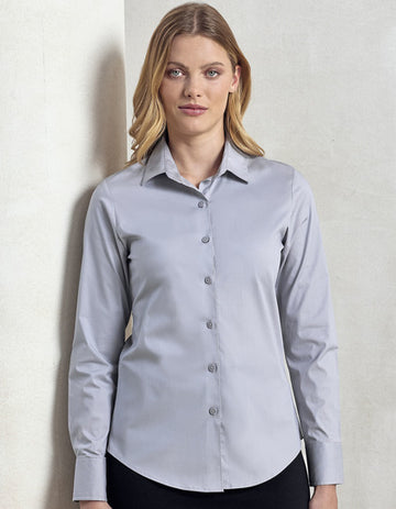 Premier Workwear Women´s Stretch Fit Poplin Long Sleeve Cotton Shirt  --PW344