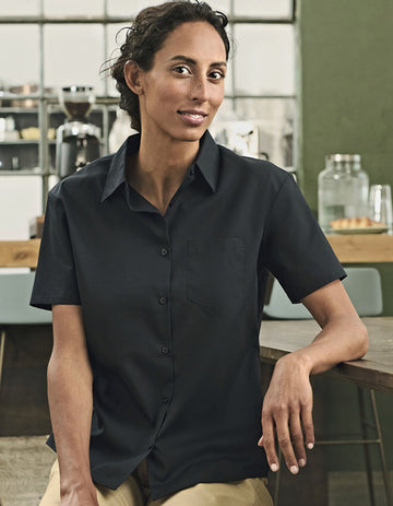 Russell Collection Ladies´ Short Sleeve Poly-Cotton Easy Care Poplin Shirt -R-946F-0