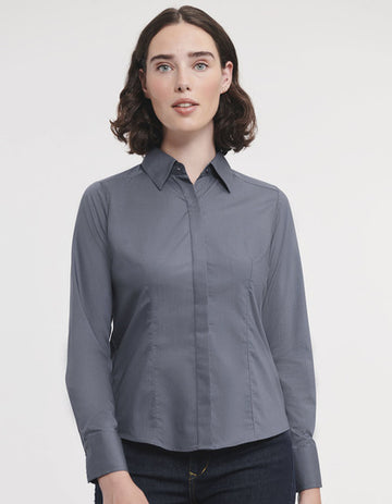 Russell Collection Naisten kauluspaita pitkähihainen polycotton popliini (924F)