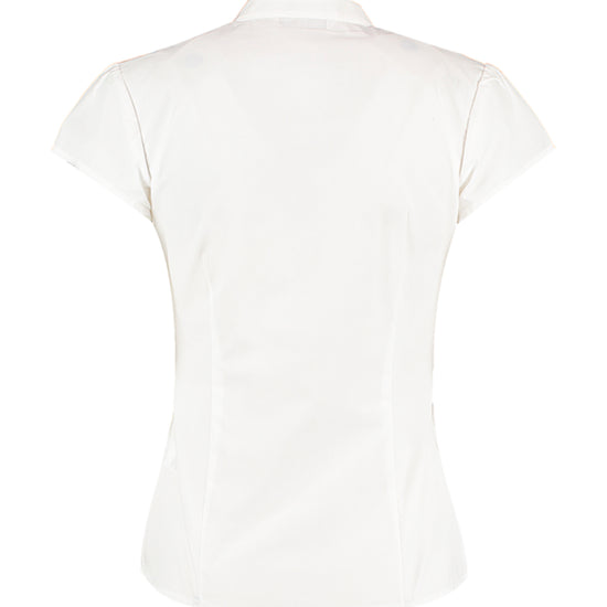 Kustom Kit Tailored Fit Mandarin Collar Poplin Blouse Cap Sleeve