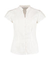 Kustom Kit Tailored Fit Mandarin Collar Poplin Blouse Cap Sleeve