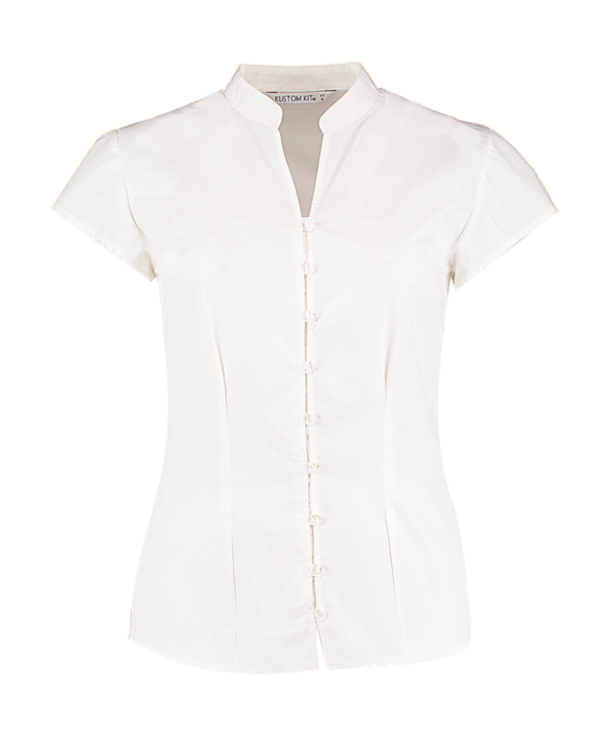 Kustom Kit Tailored Fit Mandarin Collar Poplin Blouse Cap Sleeve