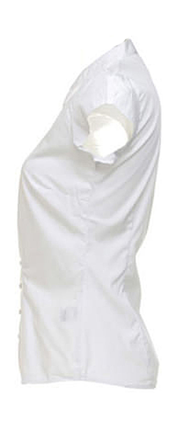 Kustom Kit Tailored Fit Mandarin Collar Poplin Blouse Cap Sleeve