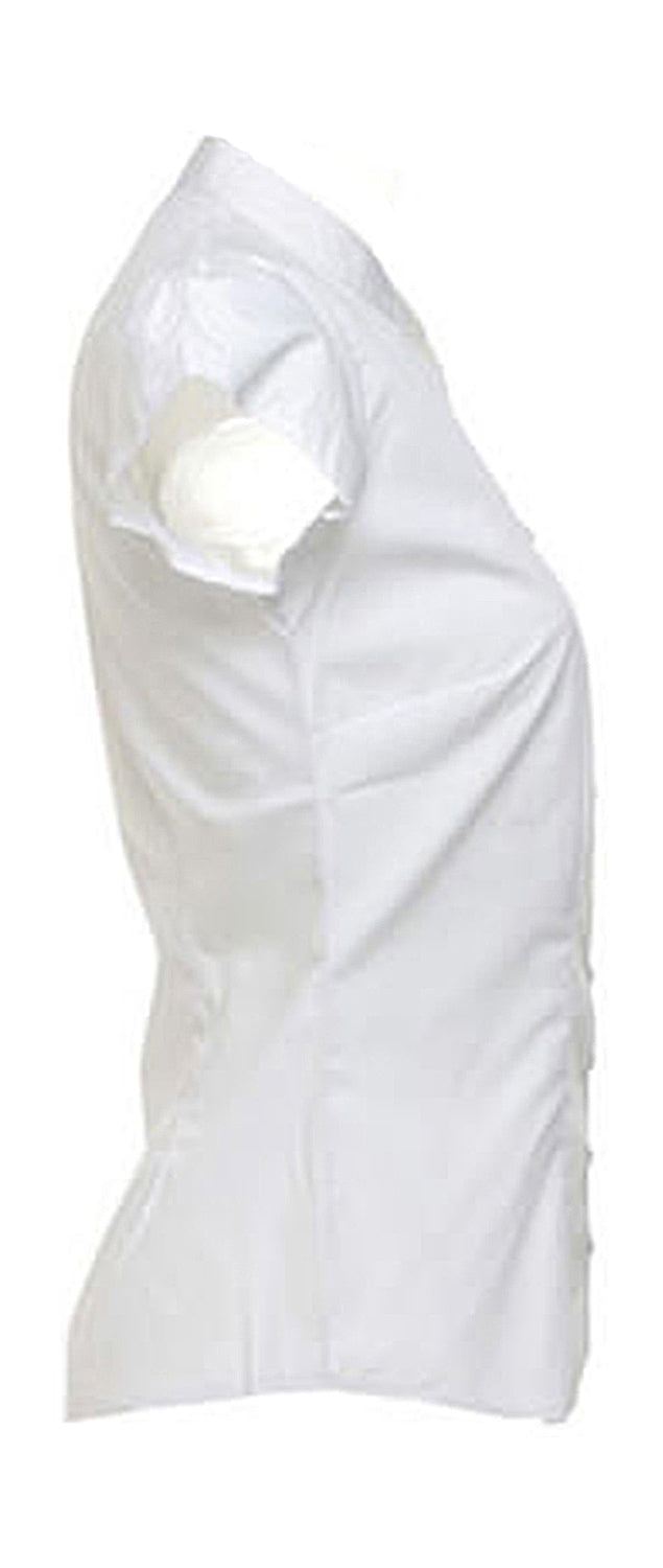 Kustom Kit Tailored Fit Mandarin Collar Poplin Blouse Cap Sleeve