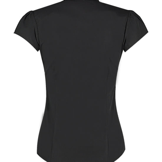 Kustom Kit Tailored Fit Mandarin Collar Poplin Blouse Cap Sleeve