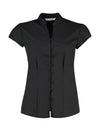 Kustom Kit Tailored Fit Mandarin Collar Poplin Blouse Cap Sleeve