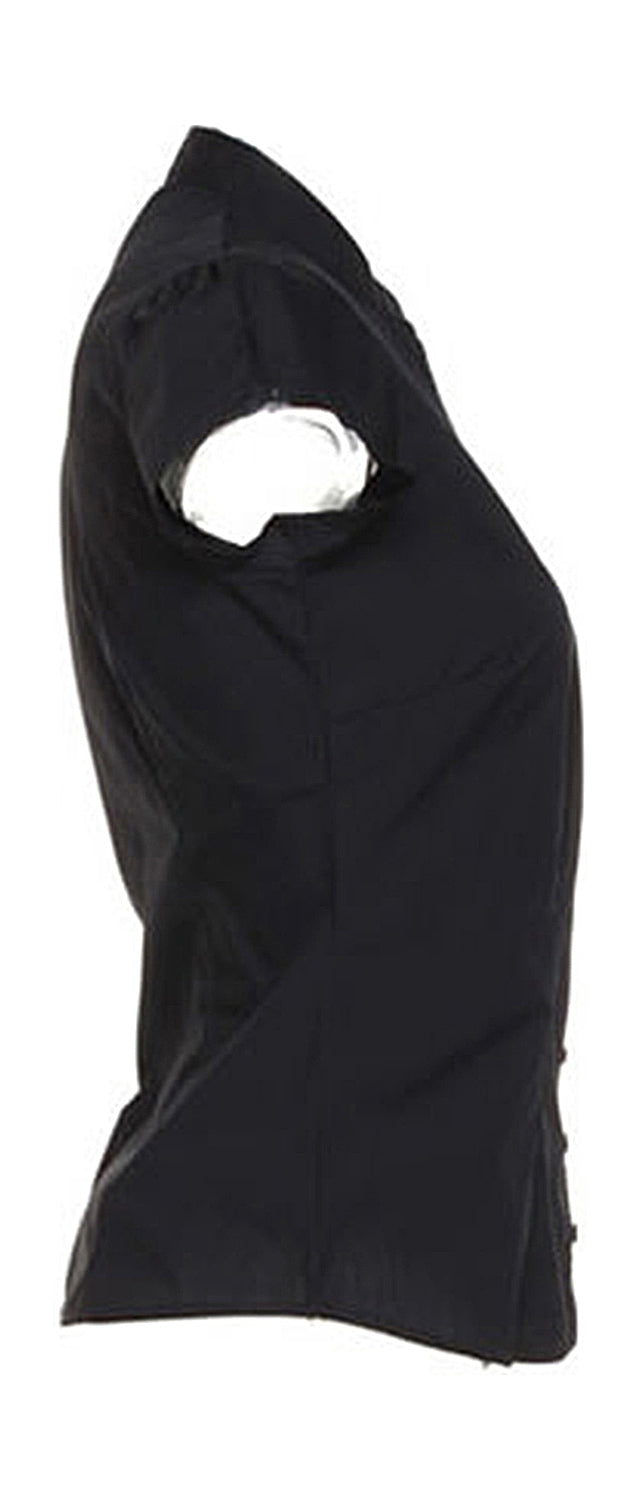 Kustom Kit Tailored Fit Mandarin Collar Poplin Blouse Cap Sleeve