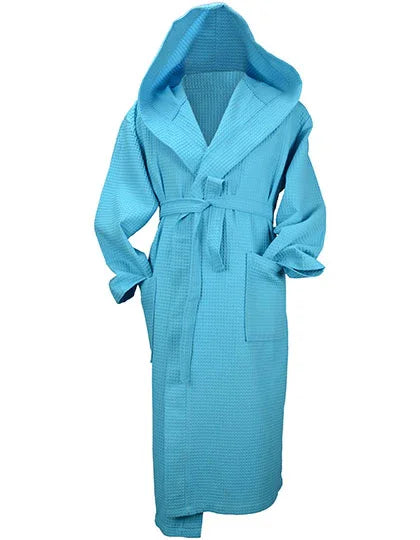 DeLuxe Velour Bathrobe with hood AR028 Aqua Blue