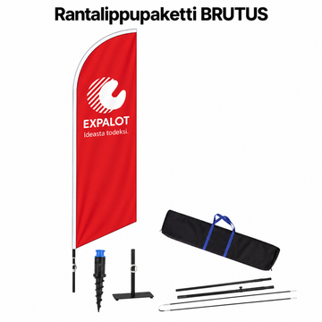 EXPALOT – Rantalippupaketti BRUTUS S–XL – Painatus + tanko + jalusta + kantolaukku