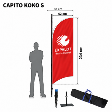 EXPALOT – Rantalippupaketti CAPITO S–XL – Painatus + tanko + jalusta + kantolaukku