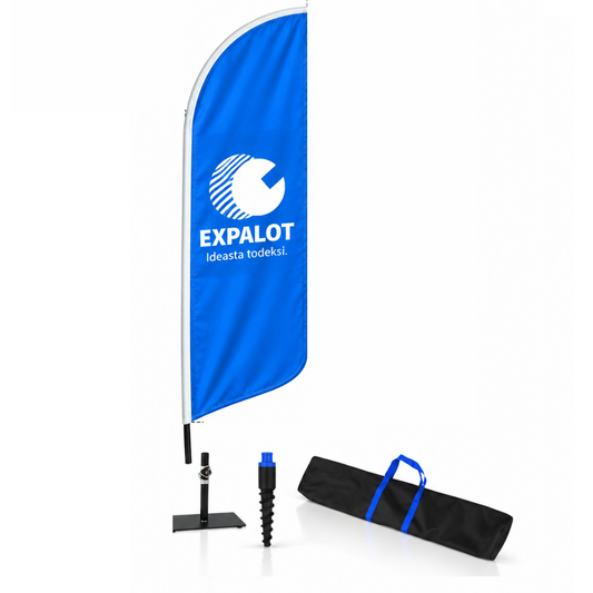EXPALOT – Rantalippupaketti ATTICUS S–XL – Painatus + tanko + jalusta + kantolaukku