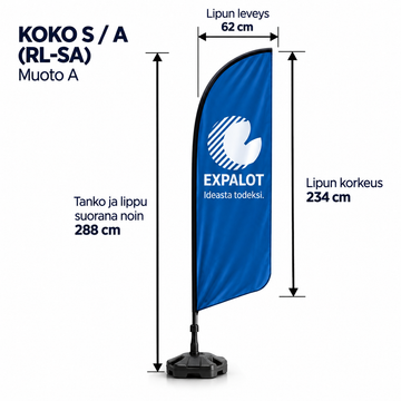 A - Rantalippu, tanko ja jalusta - 288 cm / Koko S / Muoto A (RL-SA)