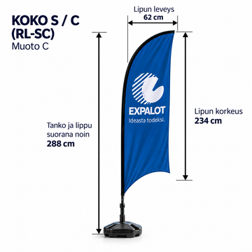 C - Rantalippu, tanko ja jalusta - 288 cm / Koko S / Muoto C (RL-SC)