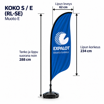 E - Rantalippu, tanko ja jalusta - 288 cm / Koko S / Muoto E (RL-SE)