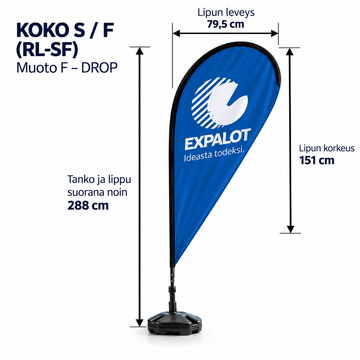 F - Rantalippu ja Tanko Koko S – 288 cm (RL-S-DROP)