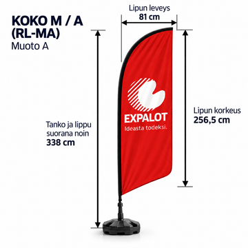 A - Rantalippu, tanko ja jalusta - 338 cm / Koko M / Muoto A (RL-MA)