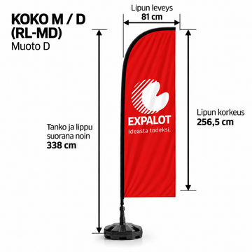 D- Rantalippu, tanko ja jalusta - 338 cm / Koko M / Muoto D (RL-M))D