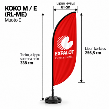 E - Rantalippu, tanko ja jalusta - 338 cm / Koko M / Muoto R (RL-M))E
