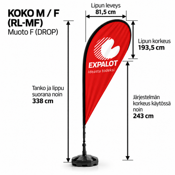F - Rantalippu, tanko ja jalusta - 338 cm / Koko M / Muoto F(RL-M))F