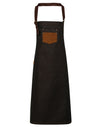 Premier Workwear Division Waxed Look Denim Bib Apron With Faux Leather  --PW136