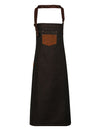 Premier Workwear Division Waxed Look Denim Bib Apron With Faux Leather  --PW136