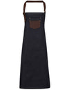 Premier Workwear Division Waxed Look Denim Bib Apron With Faux Leather  --PW136