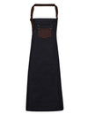 Premier Workwear Division Waxed Look Denim Bib Apron With Faux Leather  --PW136