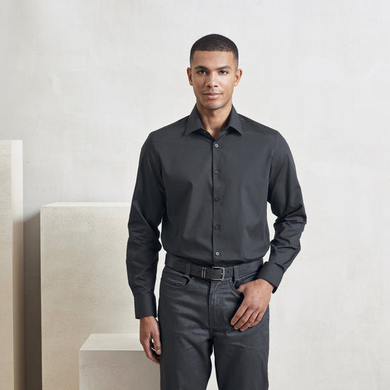 Premier Workwear Men’s Long Sleeve ‘Recyclight’ Poplin Shirt