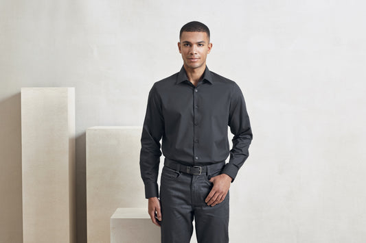 Premier Workwear Men’s Long Sleeve ‘Recyclight’ Poplin Shirt